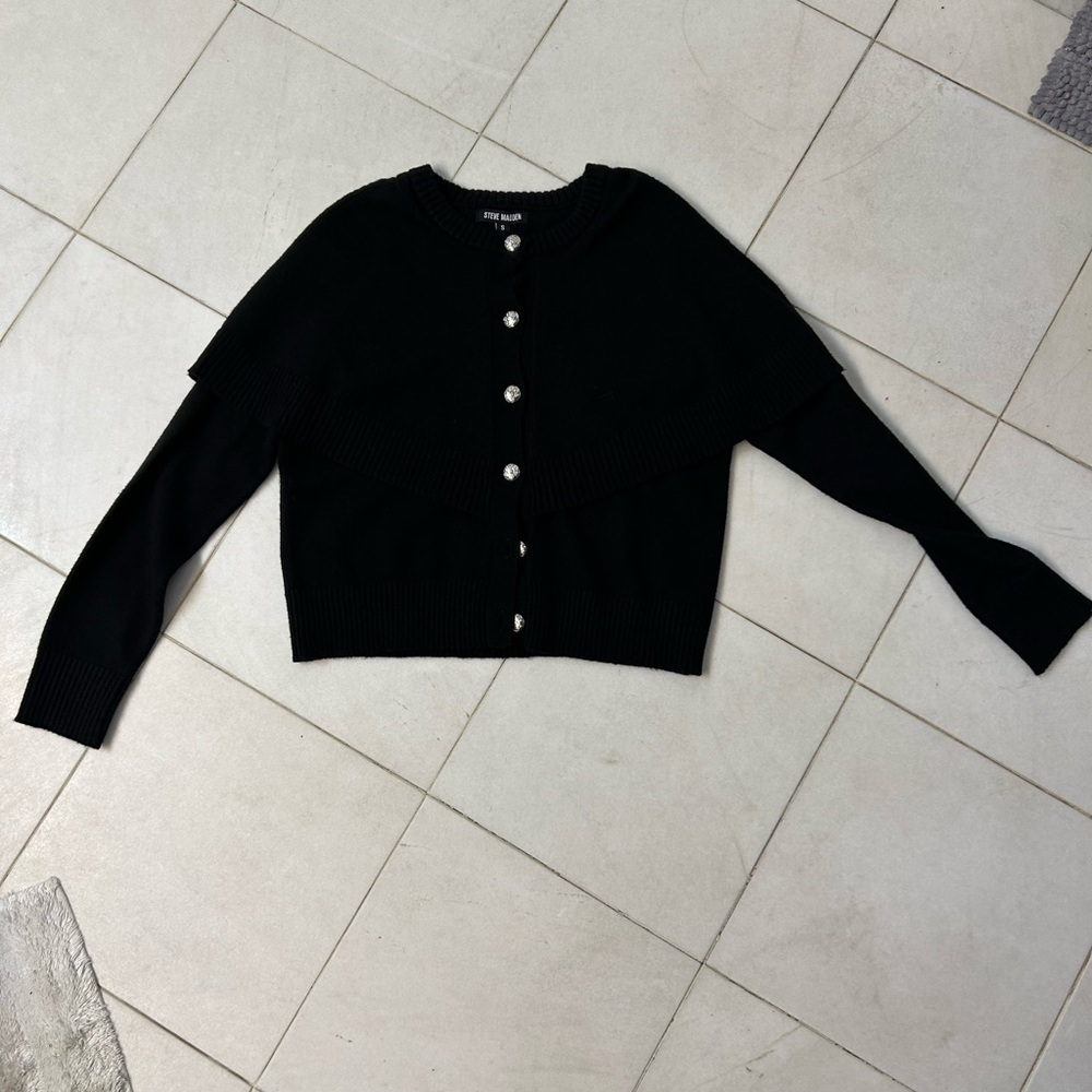 Steve Madden Black Knit Cape Style Cardigan Sweater Minimalist Lagenlook Small - Picture 7 of 15